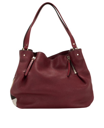 Vintage Check Shoulder Bag, &pound;210, Handbags, Burgundy, Leather, Front view